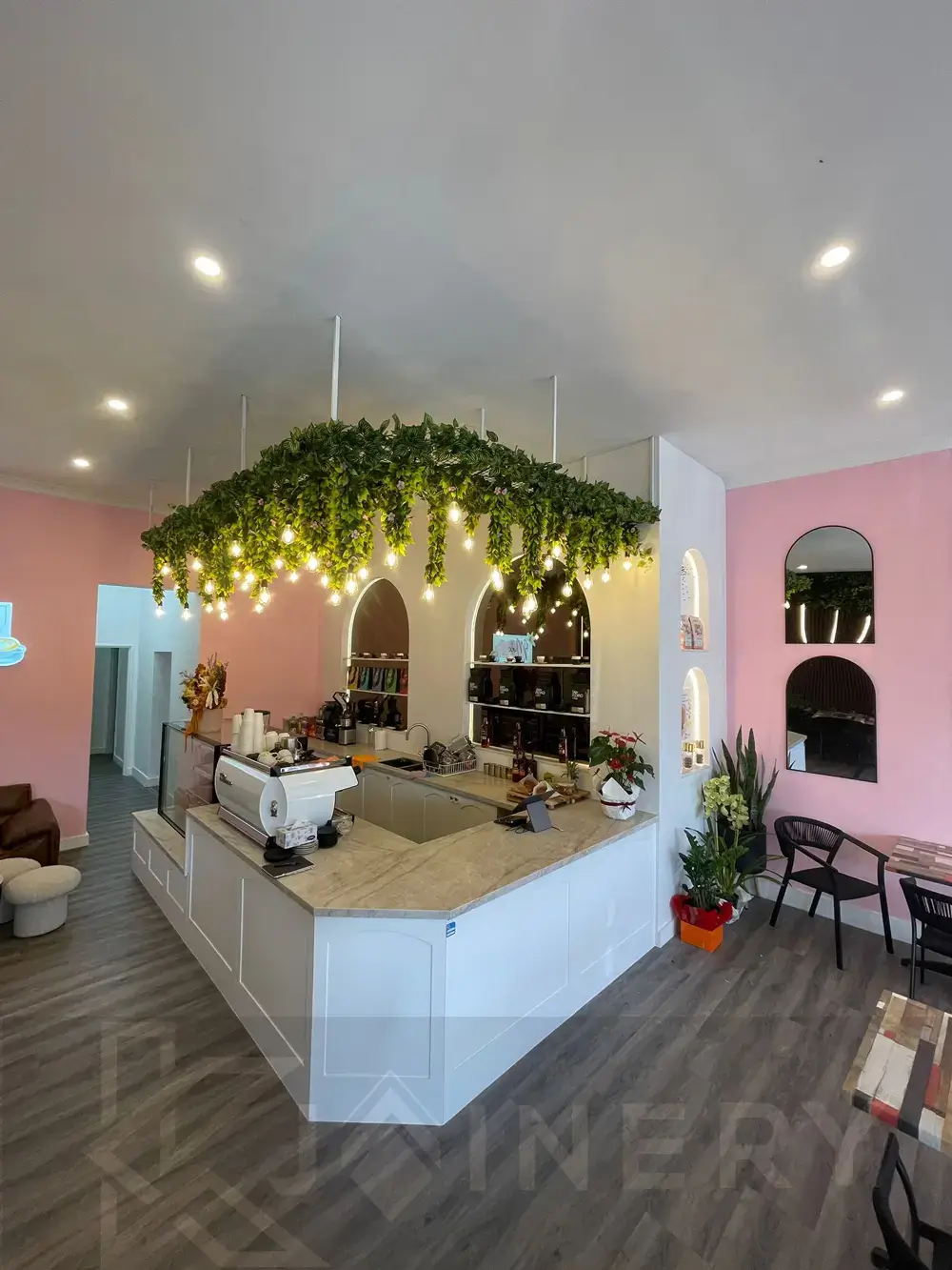 Melbourne cafe fitout with custom counter, shelving and joinery