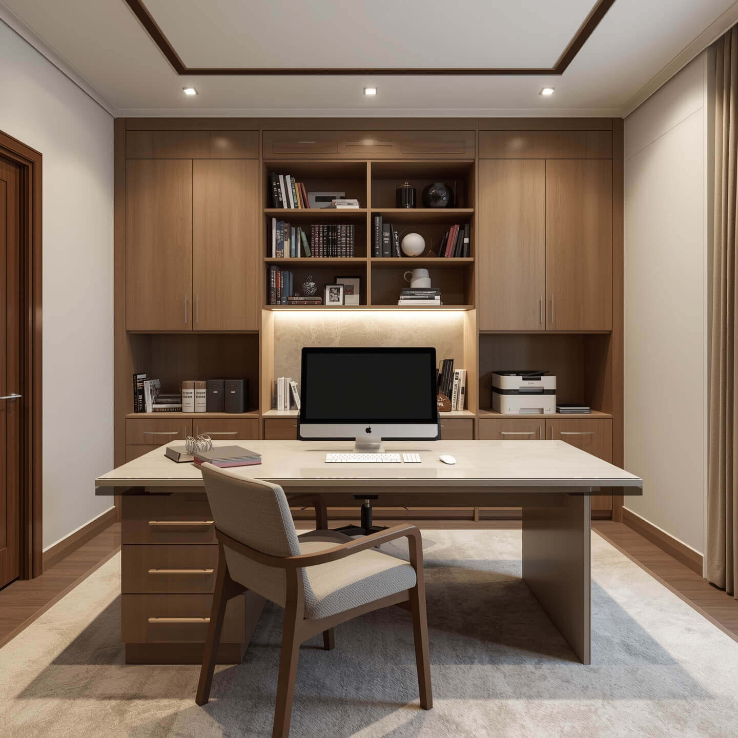 room with cabinetry for study