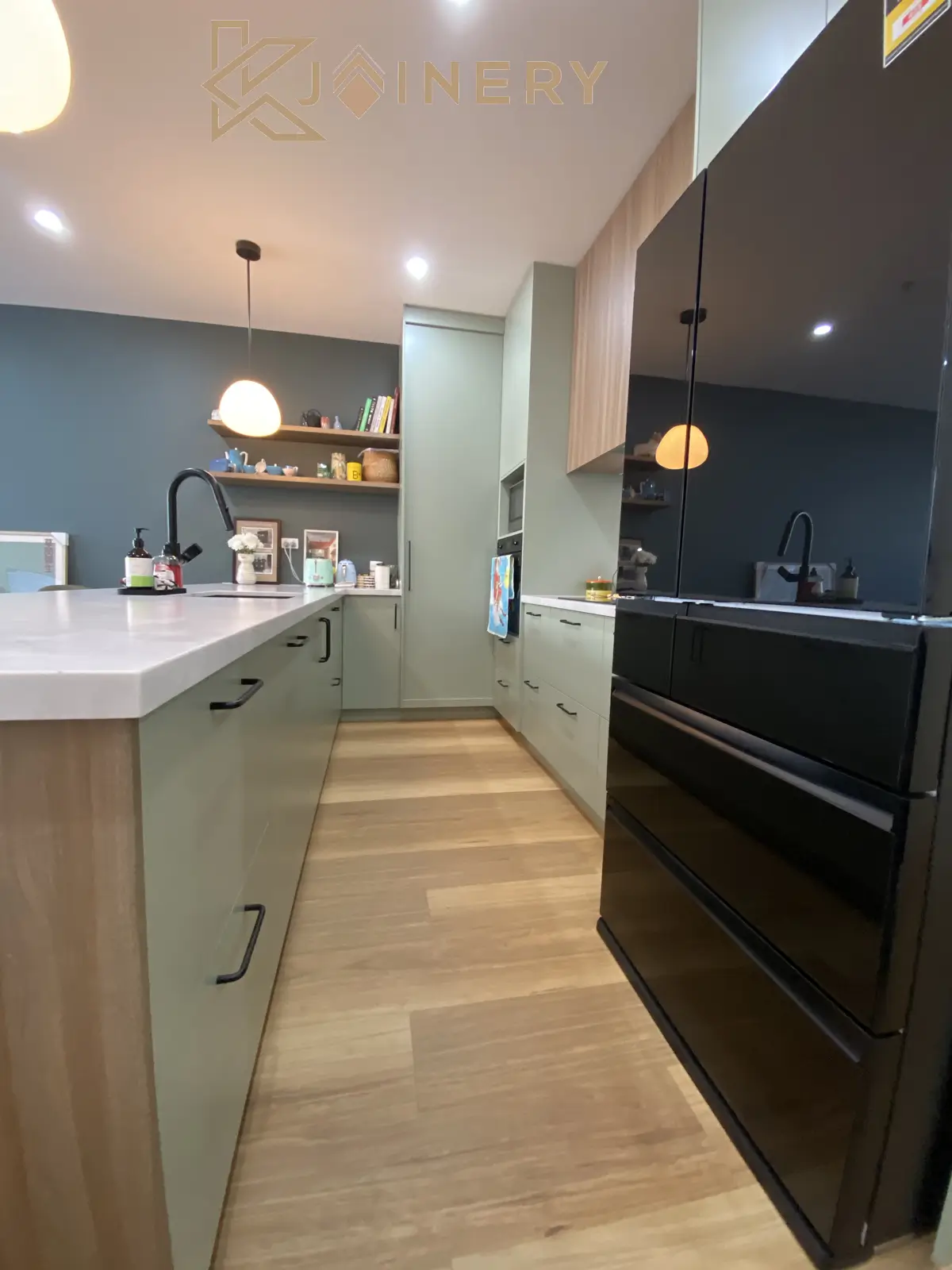 Kitchen renovation Ascot Vale full home renovation — new custom cabinetry and stone benchtop by KJoinery
