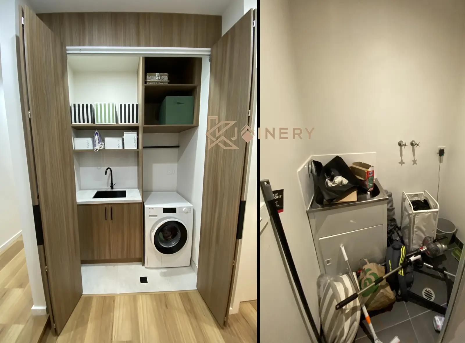 Walking robe before and after transformation Point Cook — compact built-in wardrobe solution