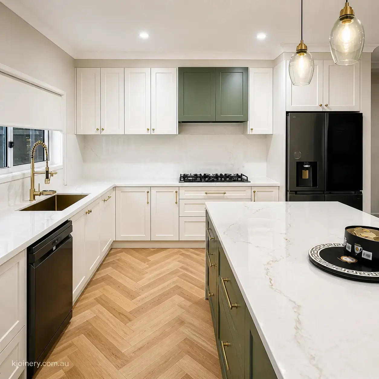 Luxury custom kitchen joinery St Kilda — premium European hardware soft-close cabinetry and stone benchtop