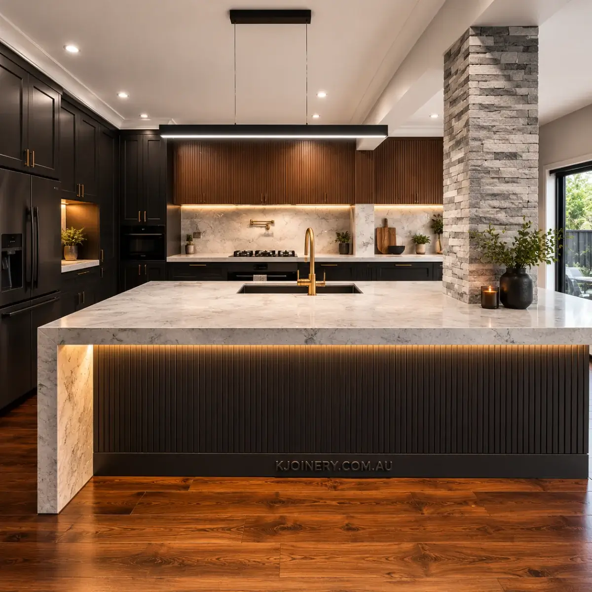 Custom cabinetry and stone benchtop detail by KJoinery Australia