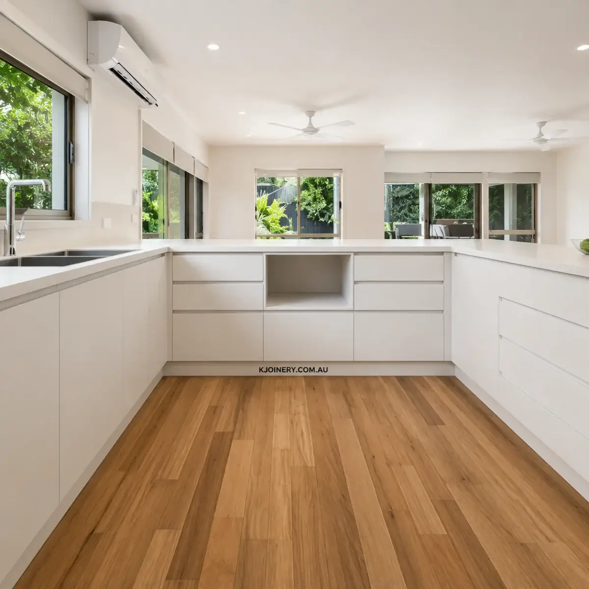 Mid-bracket kitchen renovation with island and stone benchtop by KJoinery Australia