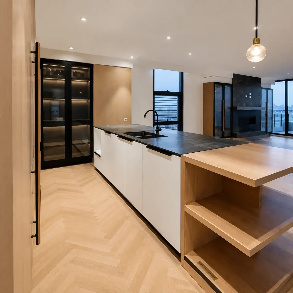 Entertainer's kitchen with a stone island near Sanctuary Lakes by KJoinery Australia