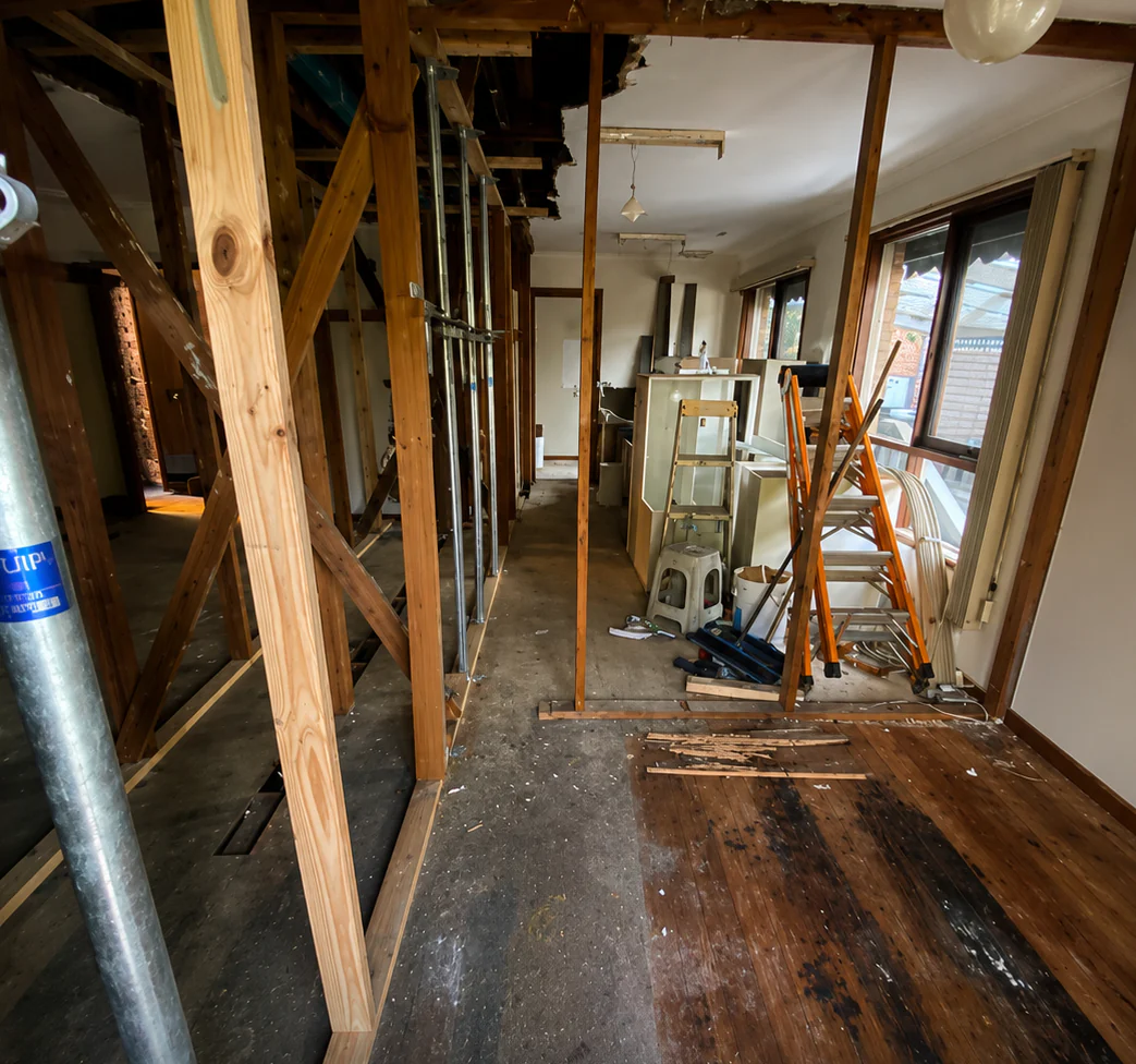 Wall removal and propping during the Bulleen kitchen renovation