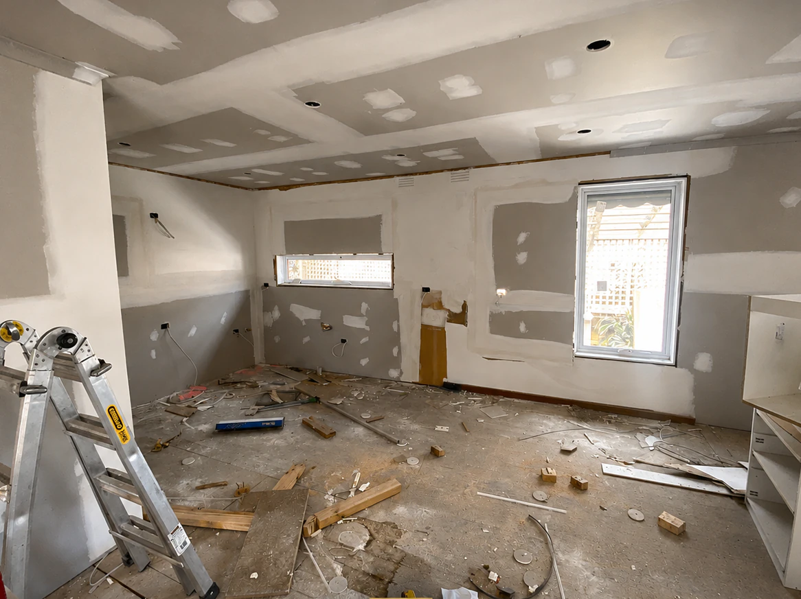 Plastering stage of the Bulleen kitchen renovation