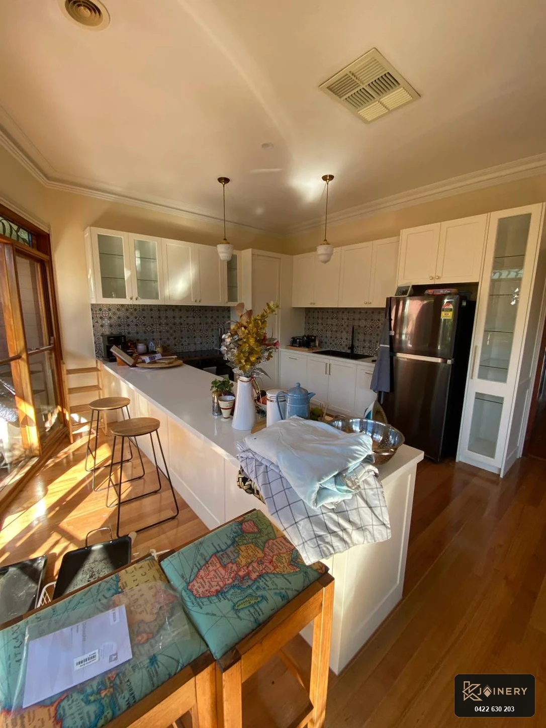 Before kitchen renovation West Footscray showing cluttered kitchen prior to joinery transformation